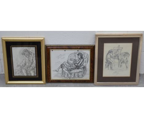 BRIAN BURGESS (1935-); a set of three pencil and pen sketches, one example entitled 'Linda' 1986, two signed to the front and