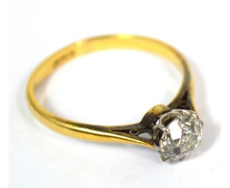 An 18ct yellow gold diamond solitaire ring, the diamond weighing approx 0.75ct, size R, approx 2.8g.