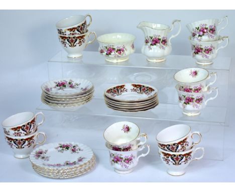 A Royal Albert, 'Lavender Rose' tea service comprising plates, cups and saucers and a Colclough part tea service comprising s