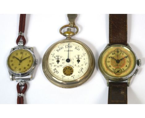 An unusual mid 20th century Pierce Telemeter chronograph wristwatch, a stopwatch and a further vintage wristwatch (3).