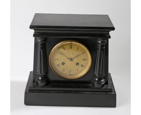 Late Victorian black slate mantel clock, the gilt metal circular dial with roman numerals, signed Martin &amp; Co., Paris &am