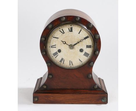 Late Victorian walnut mantel clock, the balloon shaped case with roman numerals, twin train movement
