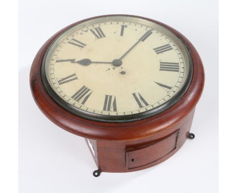 Victorian mahogany cased wall clock, the circular dial having roman numerals enclosed by a glass face, with a single train fu