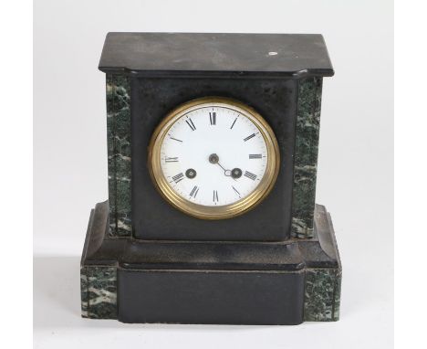 Edwardian slate and marble mantel clock, the enamel dial with Roman numerals, 22cm wide, 22.5cm high