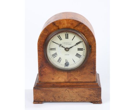 Edwardian walnut mantel clock, with arched case, the cream dial with Roman numerals and retailers name K Leyser &amp; Co 89 H
