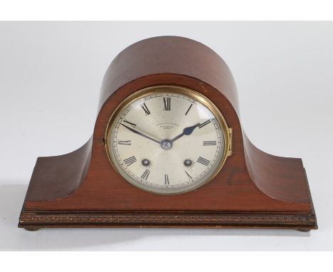 Edwardian mahogany Napoleon hat mantel clock, the silvered dial with Roman numerals and retailer name Wales &amp; McCulloch 5