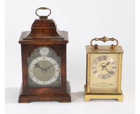 Mercer walnut cased mantel clock, the silvered chapter ring with Roman numerals and pierced brass spandrels, circular silvere