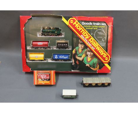 A Hornby Railways 00 gauge electric Goods Train set, a "Kitkat" van (R722), a Tri-ang 00 gauge "Westwood Pickles" wagon (R.13