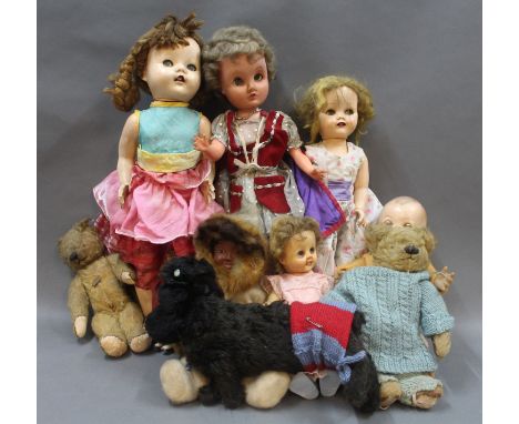 A box of hard plastic and vinyl dolls, to include Pedigree and Koweeka, together with several mohair and other teddy bears, i