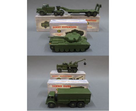 A group of four boxed Dinky diecast military model vehicles: 10-Ton army truck (622), Centurion tank (651), Tank Transporter 