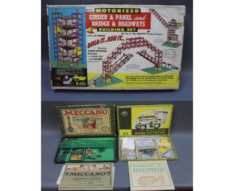 A Chad Valley motorised "Girder and Panel, and Bridge and Roadways" building set (No.9), a French Meccano  "La Mecanique en m