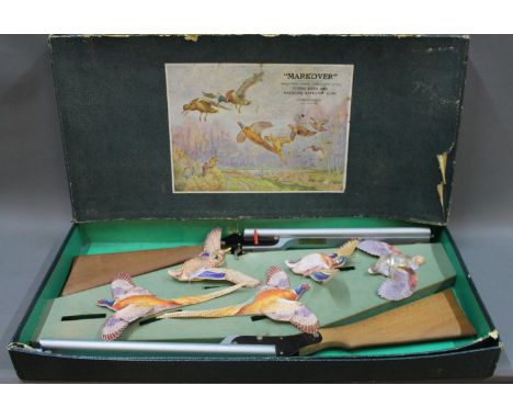 A boxed "Markover" by Chad Valley shooting game, having harmless repeater guns and flying birds