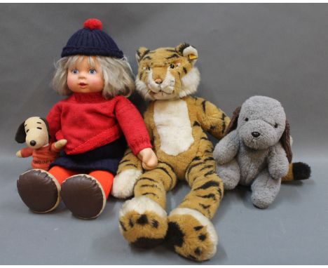 A modern Steiff "Lulac" tiger, measuring 49cm high, a 1958 United Feature Syndicate Snoopy, a 1970's Chad Valley grey coloure