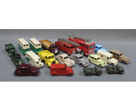 A group of 19 Dinky die cast model vehicles to include a Dinky Fire Engine (555) and an Austin A40 Devon (40D)