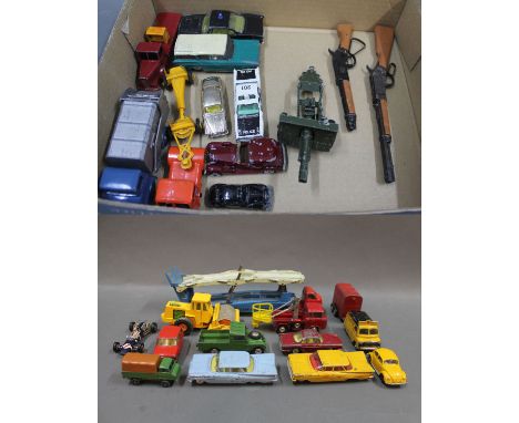 A group of Dinky, Corgi, Lone Star and Budgie die cast model vehicles and 2 Marx miniature cap guns