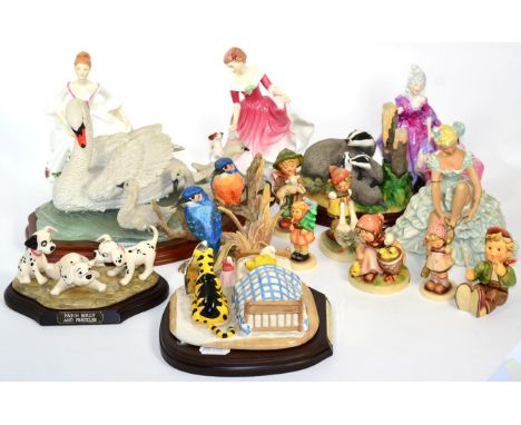 A group of Royal Doulton; Goebel and other figures; Doulton Winnie the Pooh and 101 Dalmations; together with Border Fine Art