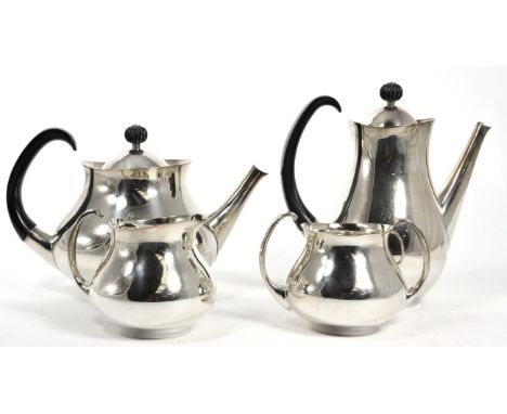 A post War four piece silver plate tea set, designed by Eric Clements, made by Mappin and Webb, circa 1960, of plain slightly