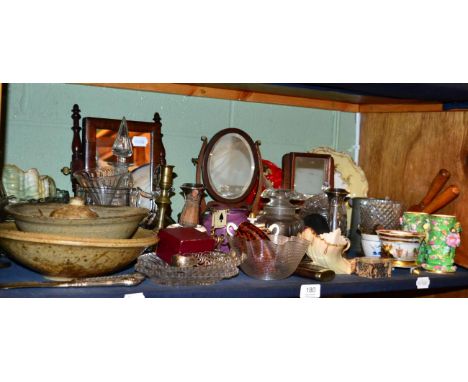 A quantity of glass and ceramics including a pair of Spode floral encrusted vases, a continental inkwell, three pieces of stu