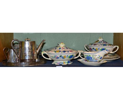 Masons Regency pattern part dinner wares; Royal Doulton Old Colony pattern part dinner service; and a three piece plated tea 