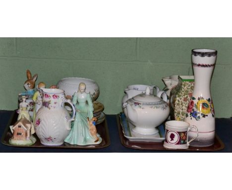 A Beswick Peter Rabbit; Coalport figures; a Royal Worcester Flower Fairies money box etc 