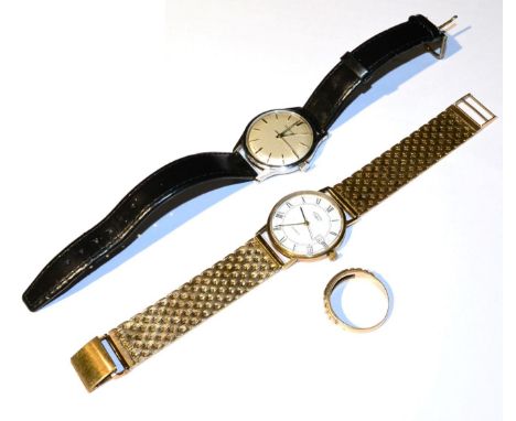 A gold Rotary wristwatch; a Gerrard watch; and a 9 carat gold ring (3) 