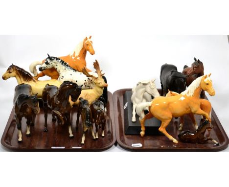 Beswick Horses Including: Spirit of the Wind on ceramic plinth, model No. 2688, Palomino gloss; Horse (Head Tucked, Leg Up), 