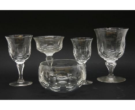 A suite of Edinburgh crystal glassware, comprising 15 wine glasses, 11 smaller, 14 champagne, 14 goblets, and 18 finger bowls