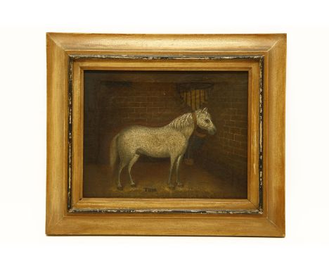 English School c.1842PORTRAIT OF A HORSE IN A STABLE 'TOM'oil on canvas,  inscribed to the reverse 'Done by a non - professio