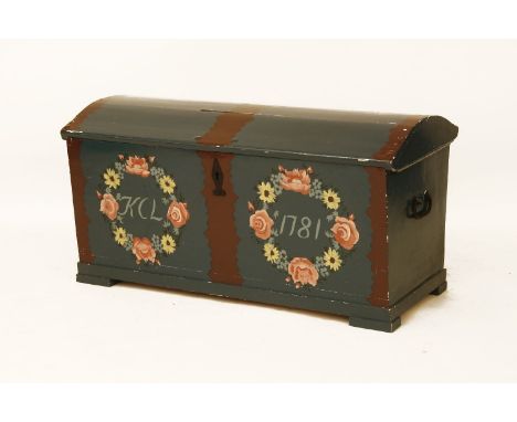 A painted dome top trunk, 130cm
