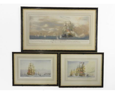 Maritime printsTHE BATTLE OF TRAFALGAR81 x 38cmHIS MAJESTYS SHIP ROYAL WILLIAM 44 x 26cm andTHE GLORIOUS FIRST OF JUNE38 x 25