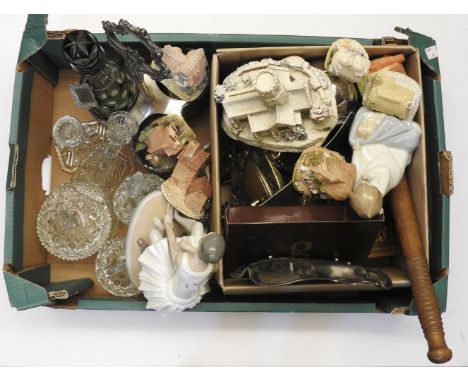 A small quantity of decorative ceramics, Lladro, etc. together with a WMF dish, a flash glass decanter, and a Royal Doulton S