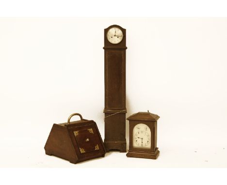 A mantel clock, 30cm high, a grandmother clock, 122cm high and a coal box (3)