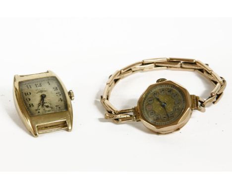 A ladies 9ct gold mechanical watch, with Arabic numerals and gold expanding bracelet, marked 9ct, and an Art Deco gentleman's