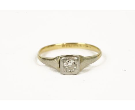 A gold single stone diamond ring, marked 18 Plat1.48g