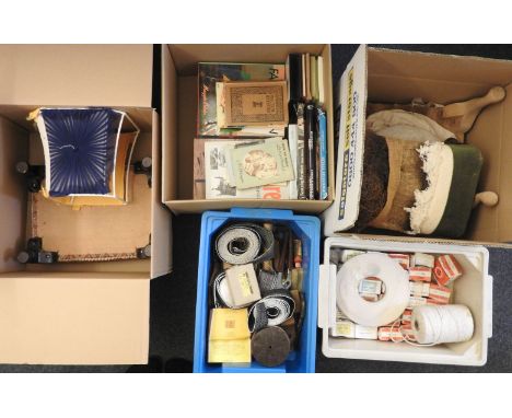 A large quantity of upholsterers tools, reference books, and demonstration pieces