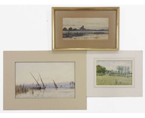 Three watercolours to include, an example by R A E Winter, a continental seascape signed lower right and a landscape scene wi