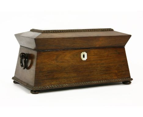 A Regency rosewood sarcophagus tea caddy