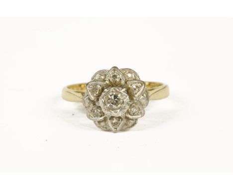 A gold diamond cluster ring, marked 18ct Plat, G½3.30g