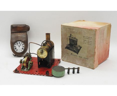 A Goliath pocket watch in a leather case, together with a Mamod Steam Engine