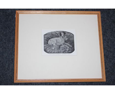 Norman Webster (20th century), seated dog with presents, Tim's first Christmas, etching, signed, inscribed and dated 1988 in 