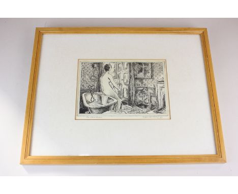Edgar Holloway (1914-2008), nude seated at the edge of a bath, The Glass Queen, etching, signed in pencil, inscribed and date