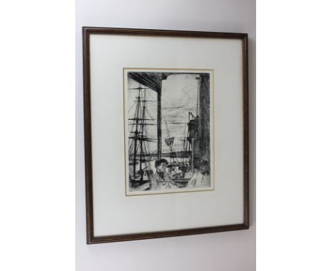 James Abbott McNeill Whistler PRBA (1834-1903), nautical scene with two men in foreground, ships beyond, Rotherhithe, etching