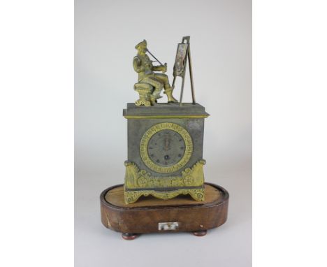 A French gilt metal mounted mantle clock, with movement signed Roberts, Paris, in rectangular metal case, surmounted with a f