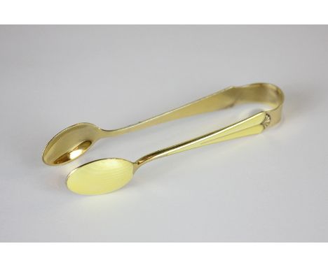 David Andersen, silver gilt and yellow enamel sugar tongs 