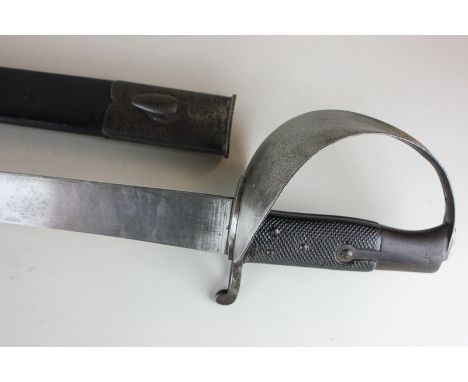 A 19th century Cavalry trooper's style sword bayonet, with full hand guard and leather scabbard, blade measure 68cm