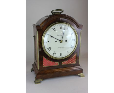 A Regency mahogany bracket clock by Edward Jefferys, Chatham, with 8 inch enamel dial and Roman numerals, the movement with p