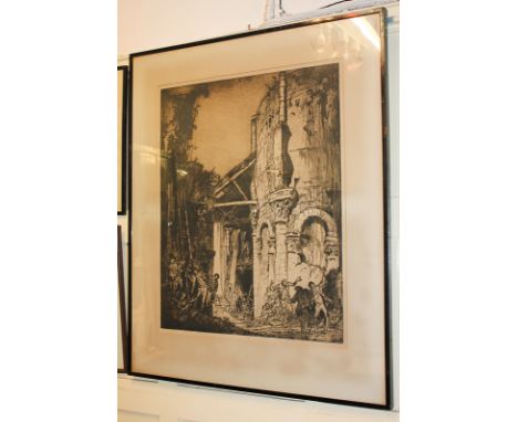 Sir Frank Brangwyn RA (1867-1956), figures cavorting amidst classical ruins, etching, signed in pencil, Fine Art Society labe