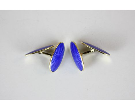 David Andersen, a pair of silver gilt and blue guilloche enamel cufflinks, marked Norway 925