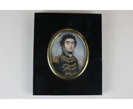 British school (early 19th century), oval portrait miniature of a Naval officer, in ebonised frame, 7cm by 5.5cm (a/f)