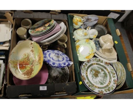 TWO TRAYS OF CHINA & CERAMICS TO INC AYNSLEY PART TEA SERVICE, ROYAL DOULTON, VINTAGE WEDGWOOD, RUSTIC ITEMS ETC
